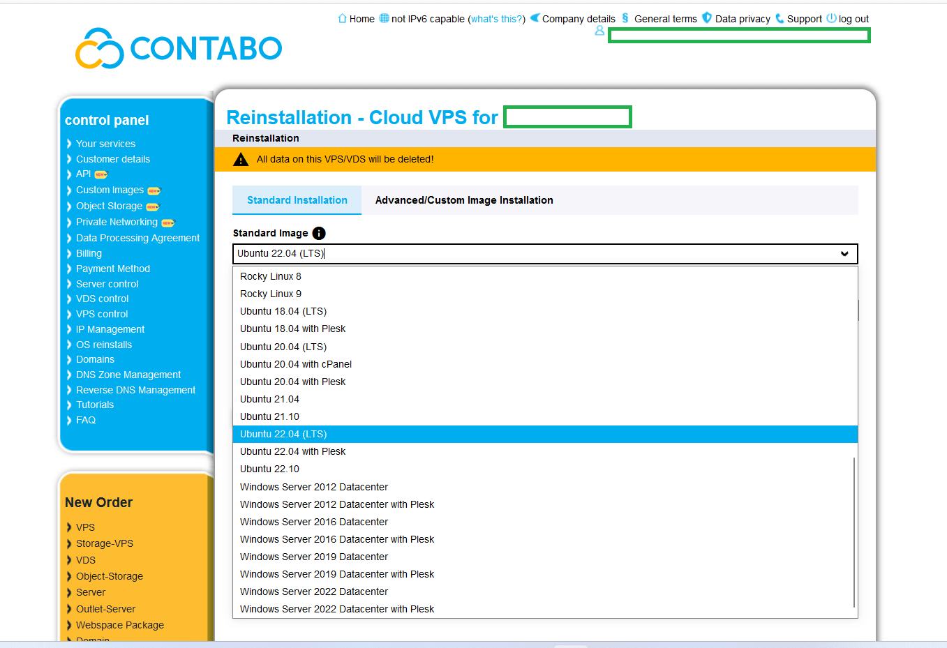 Install Ubuntu 22.04 LTS on Contabo Cloud VPS