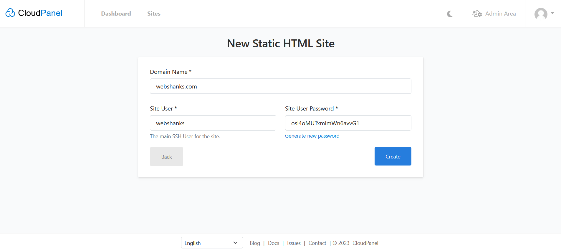 Add Domain Static HTML CloudPanel