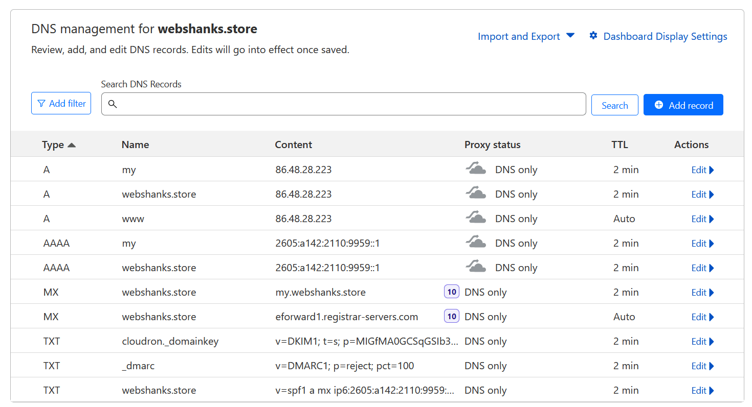 Cloudflare DNS Cloudron