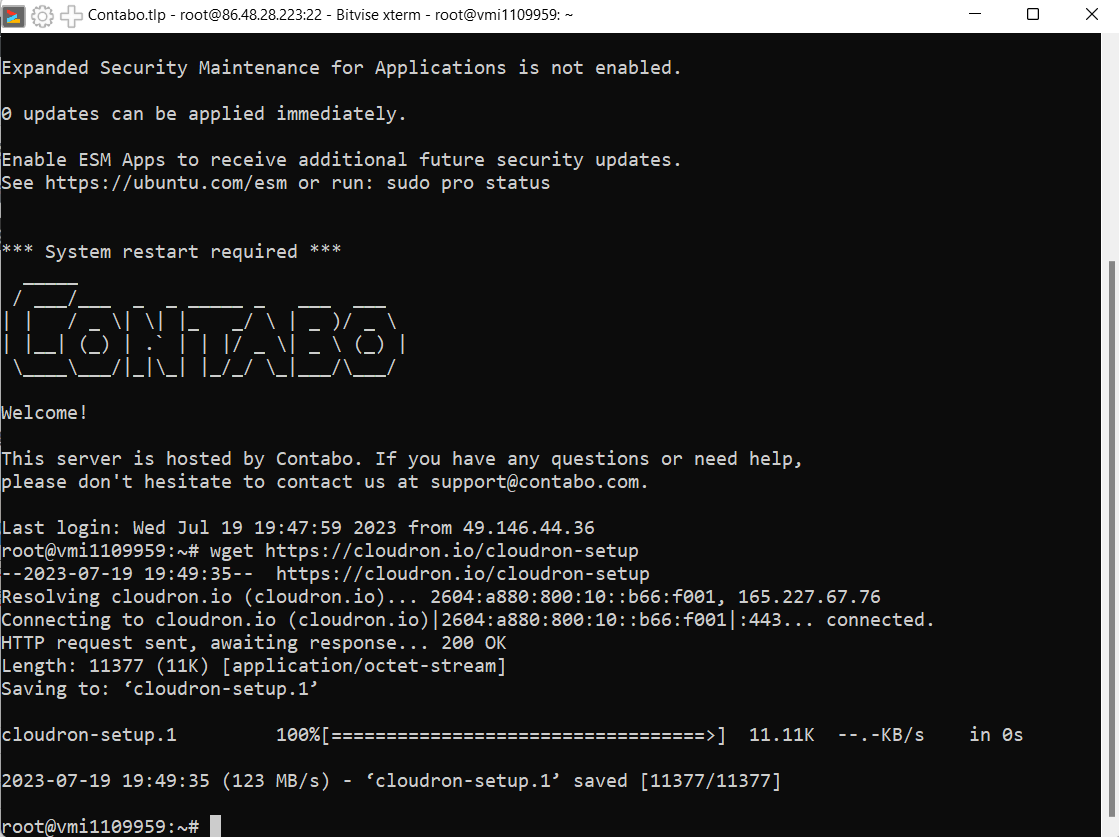 wget Cloudron Contabo
