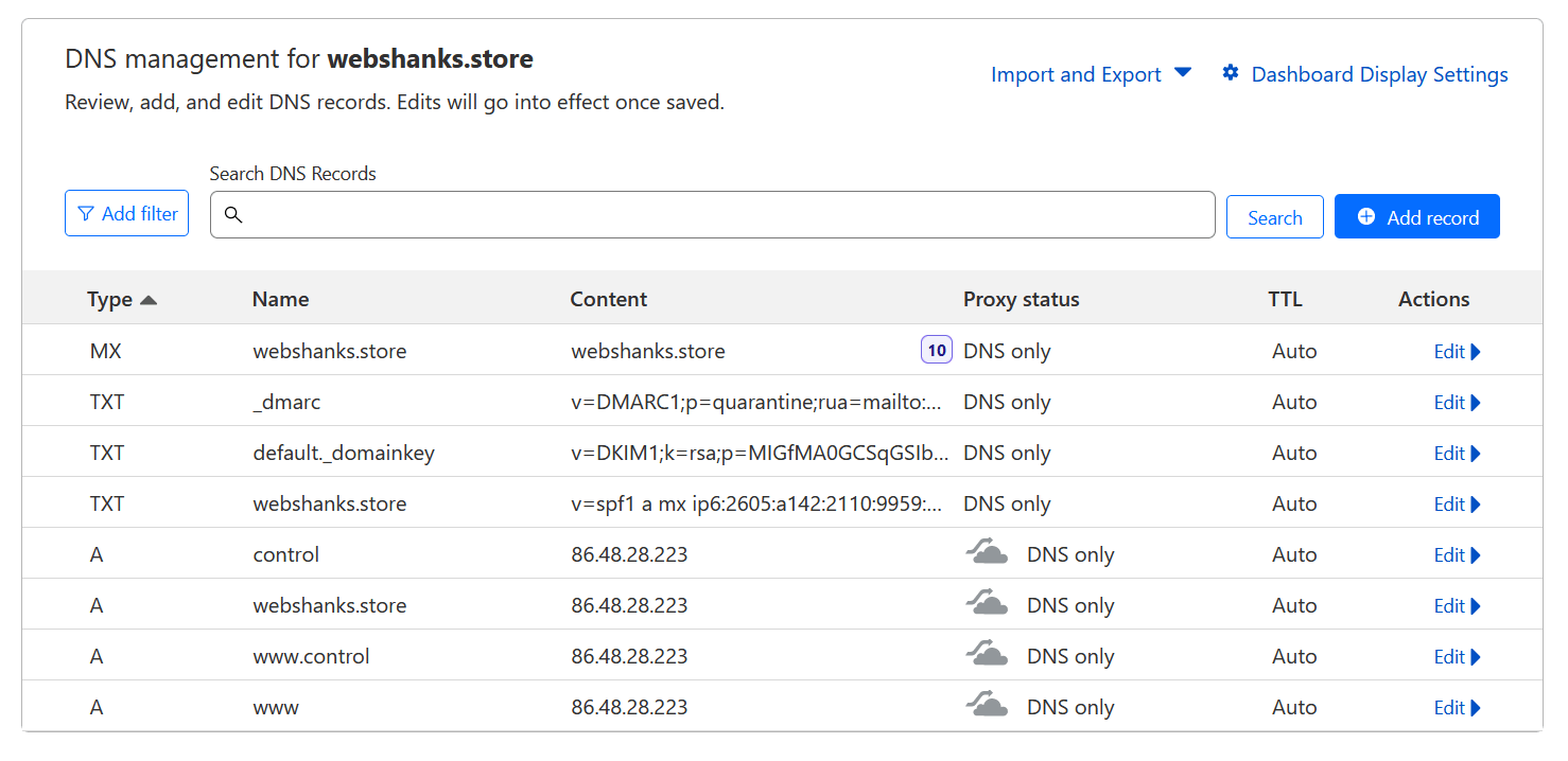Cloudflare aaPanel Complete DNS Records