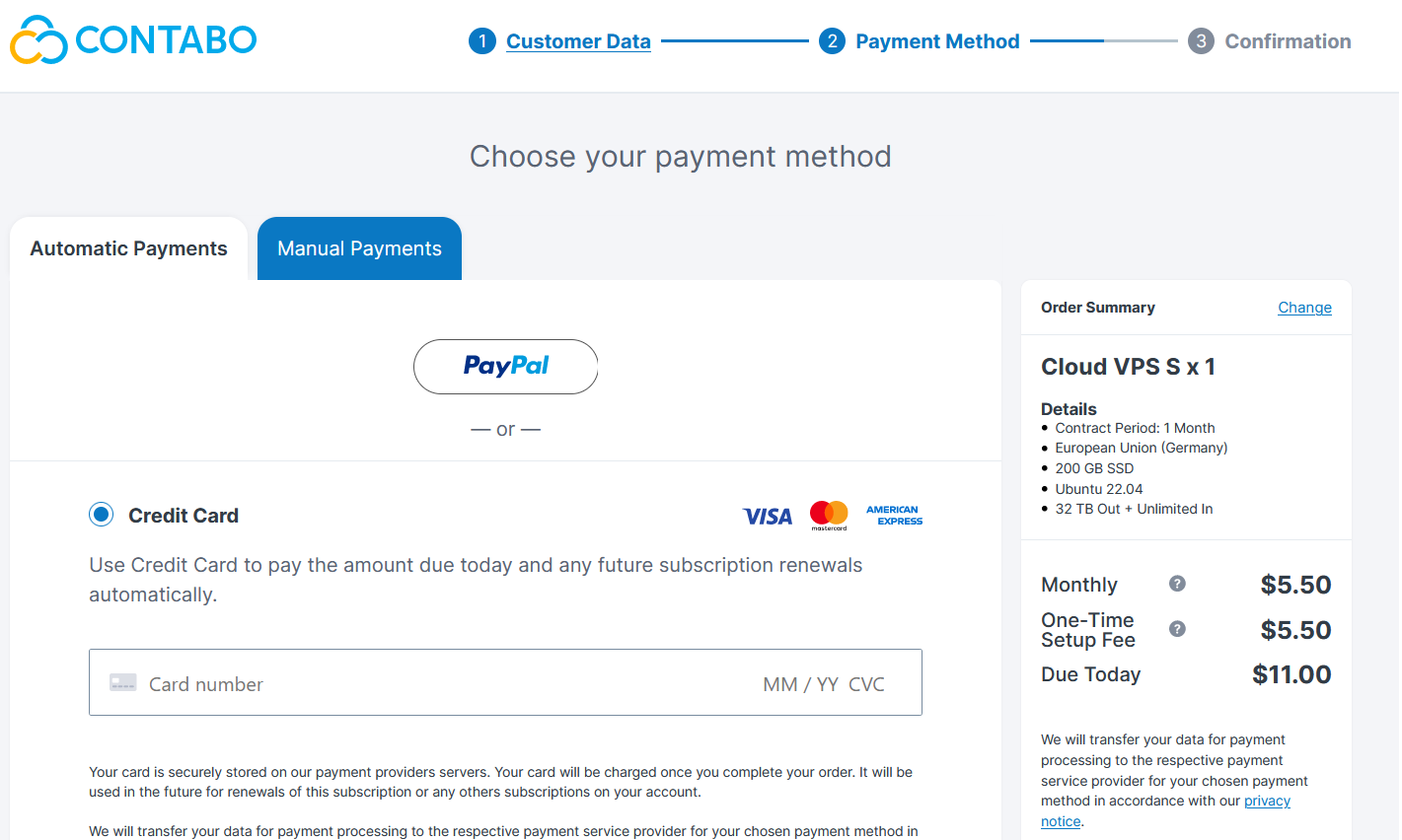 Contabo VPS Payment Method