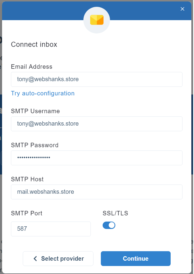 Warmupinbox SMTP Settings