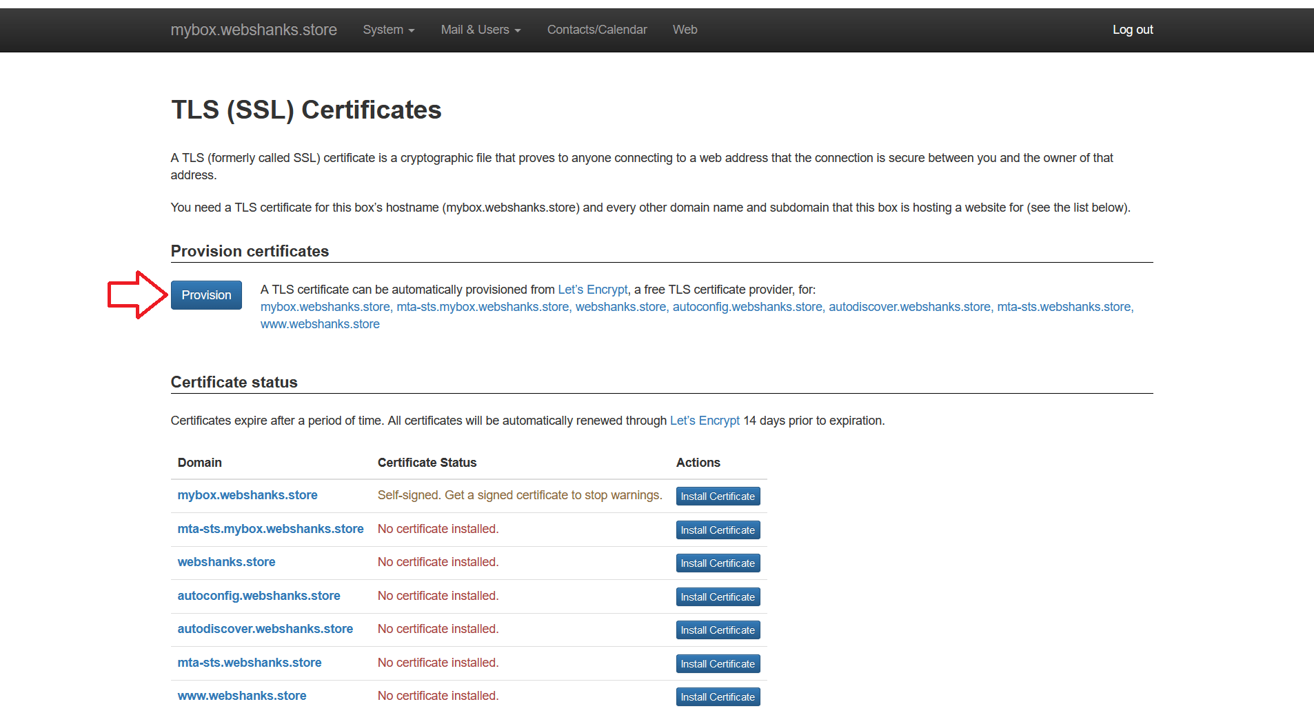 Install Certificates Mail-in-a-Box