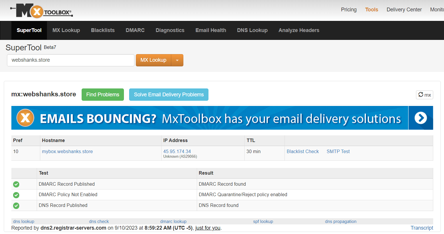 Mxtoolbox Result for Mail-in-a-Box