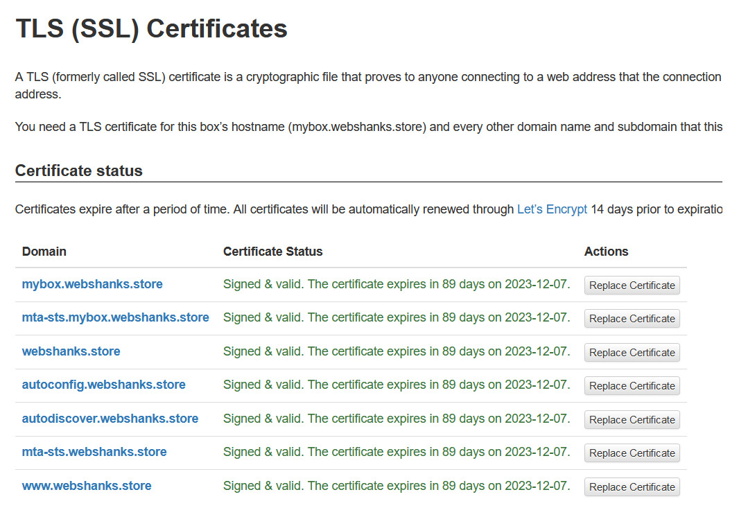 Successful Installation Certificates Mail-in-a-Box