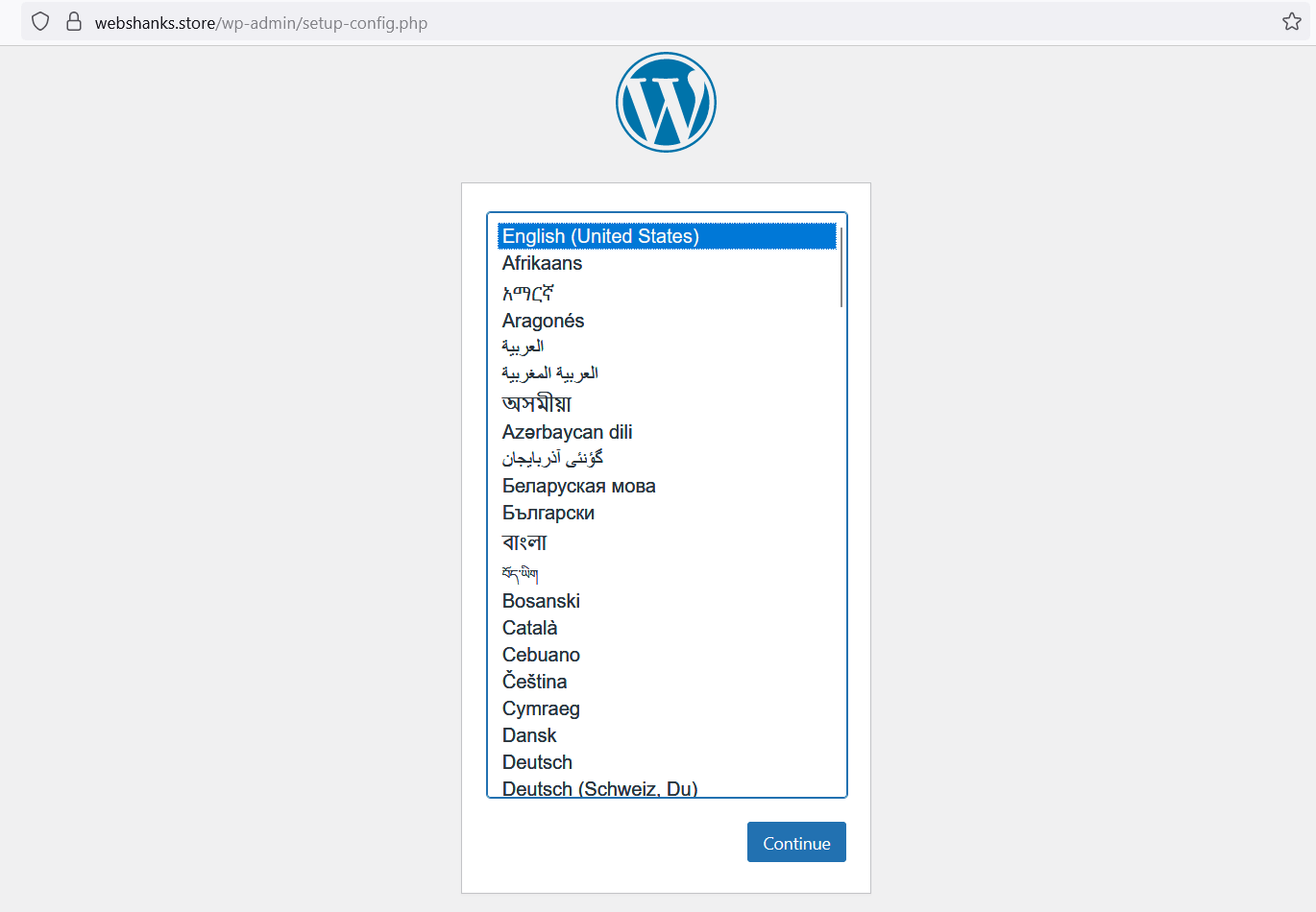 Install WordPress Step 1