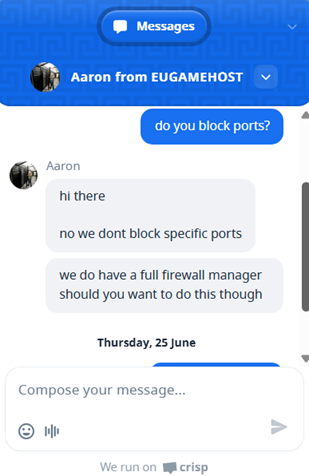 EUGameHost Port 25 Support