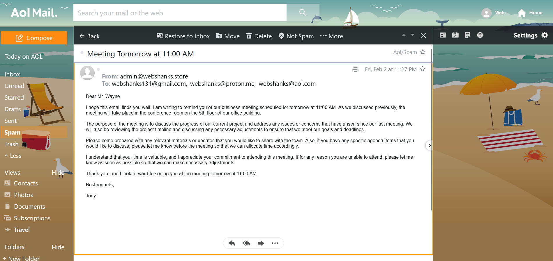 CyberPanel Email Sent to AOL Mail