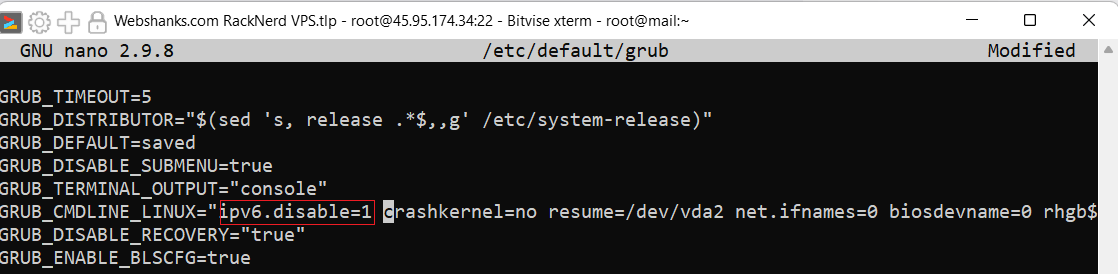 Disable IPv6 GRUB Ubuntu