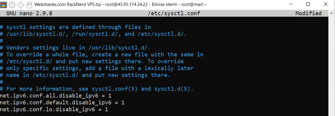 Disable IPv6 sysctl.conf File