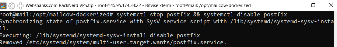 Stop and disable the postfix service