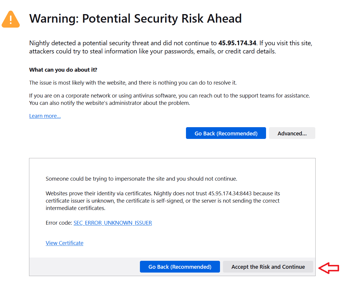 Warning Potential Security Risk Ahead CloudPanel