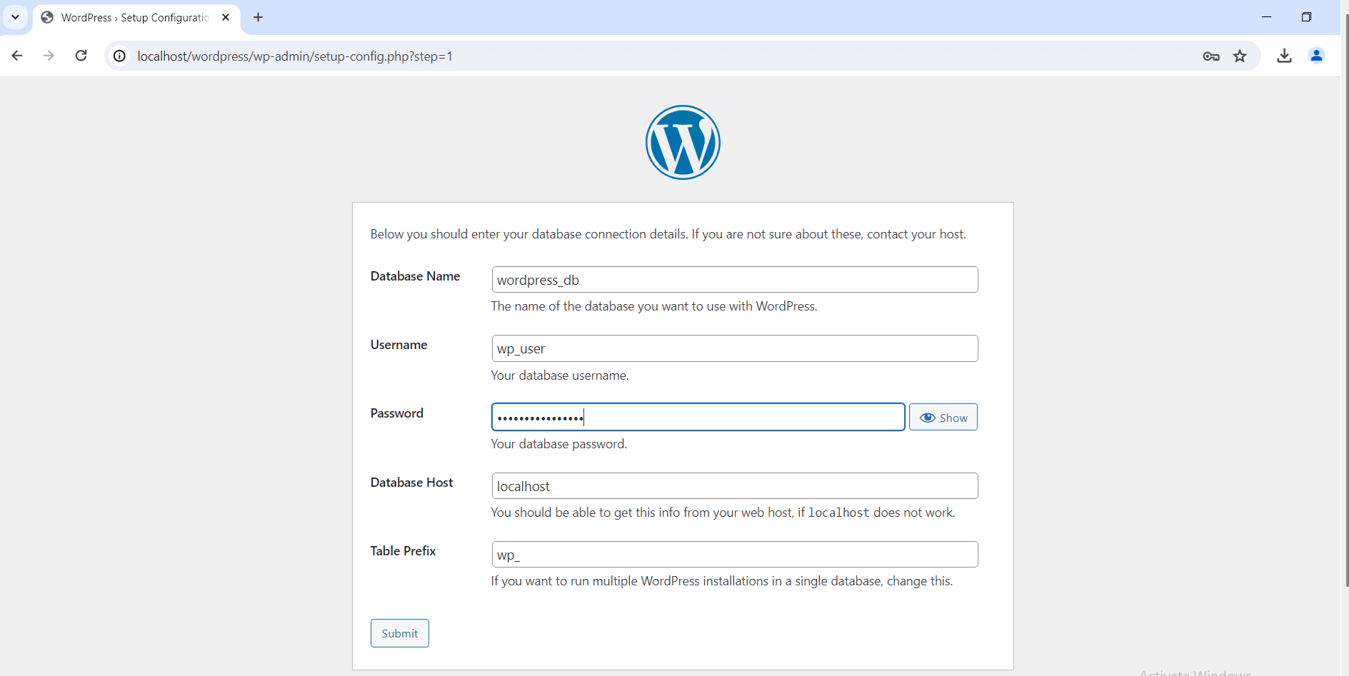 Configure WordPress Windows Server