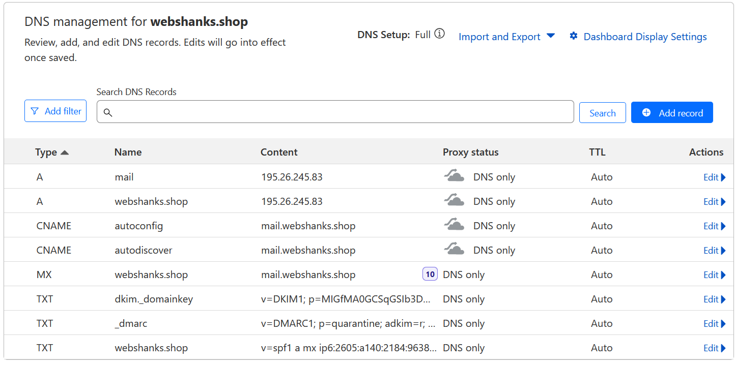 DNS management for webshanks MailEnable