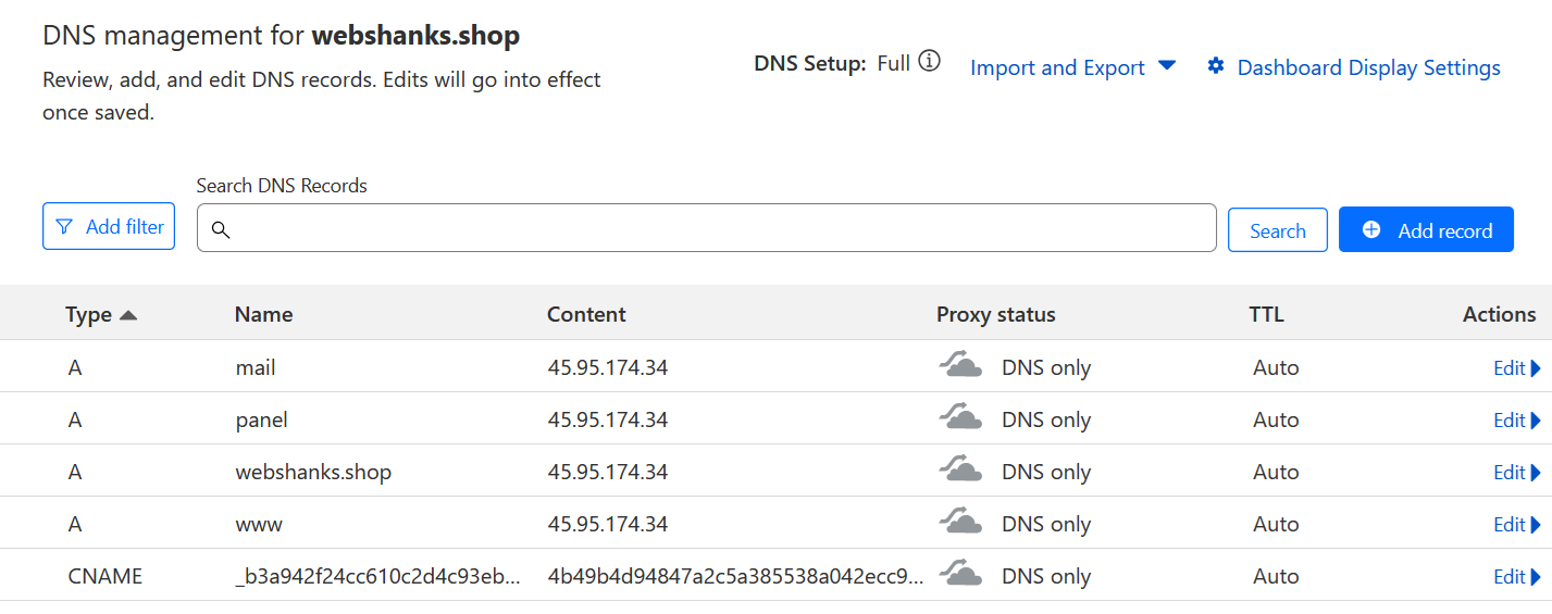 Add A Records for Mail Server aaPanel