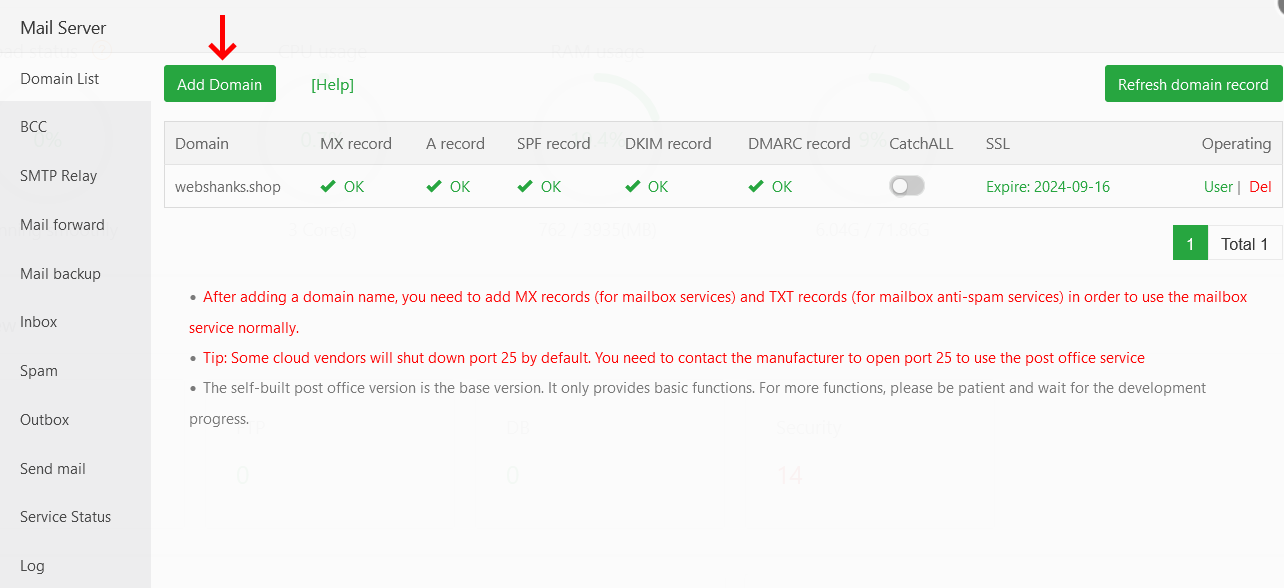 Add New Domain aaPanel Mail Server