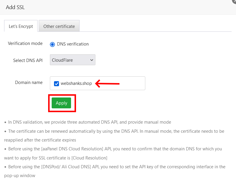 Add SSL Domain aaPanel Part 2