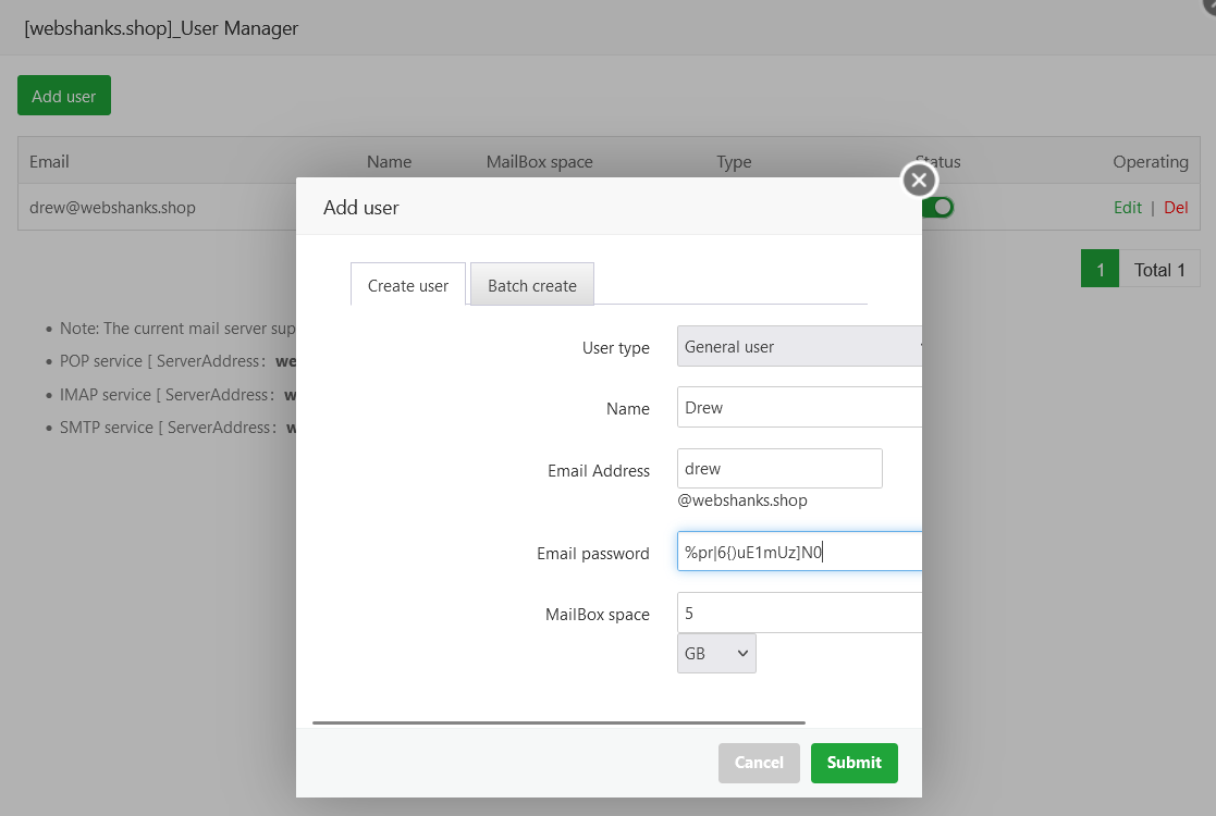 Add User for aaPanel Mail server
