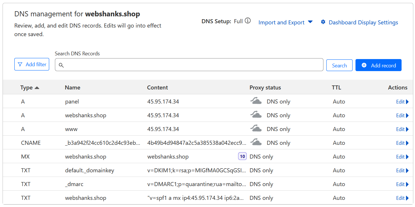 DNS Records aaPanel