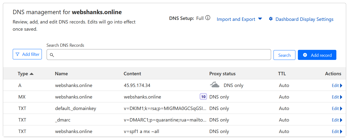 DNS management for New Domain Added in aaPanel Mail Server
