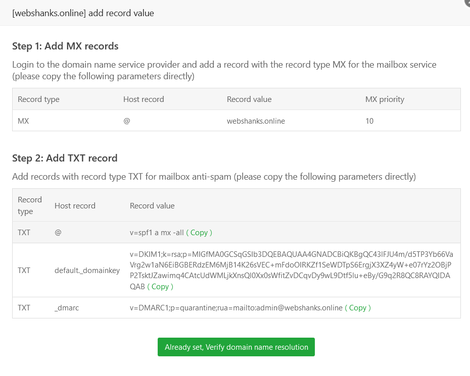 New Record Value for New Domain aaPanel