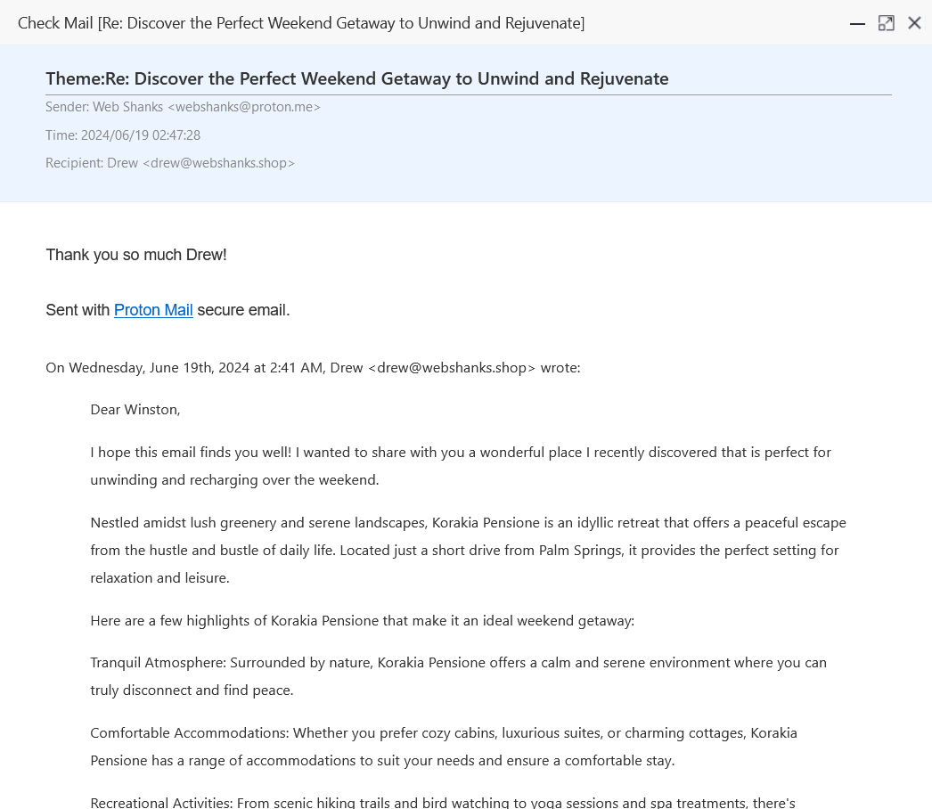 Received a Reply from Proton Mail to aaPanel