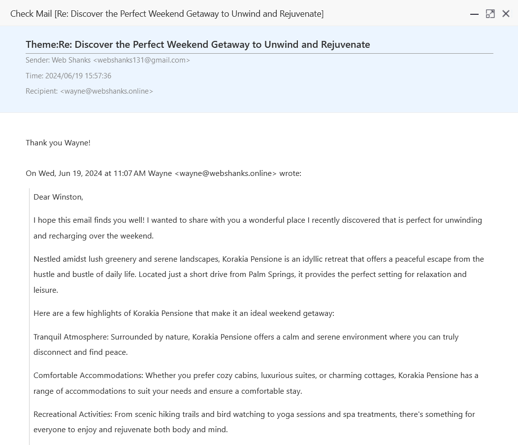 Reply Received from Gmail to aaPanel Mail Server