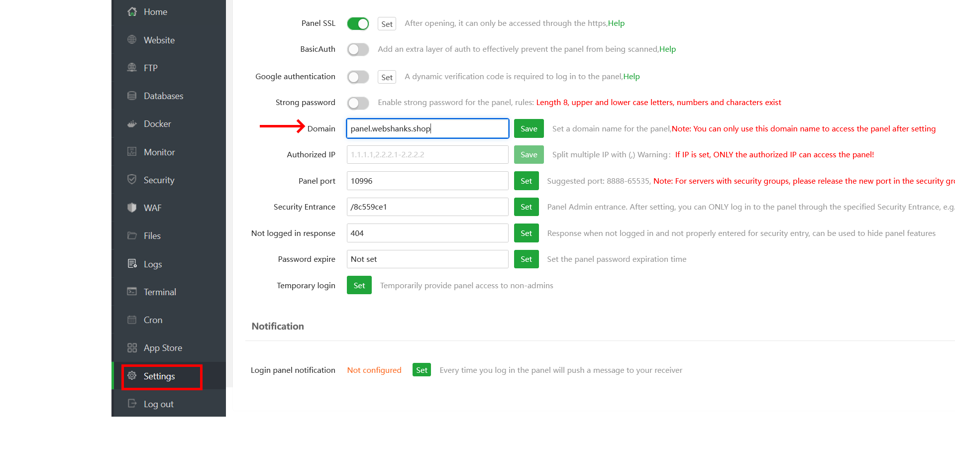 Set aaPanel Domain for Panel Access