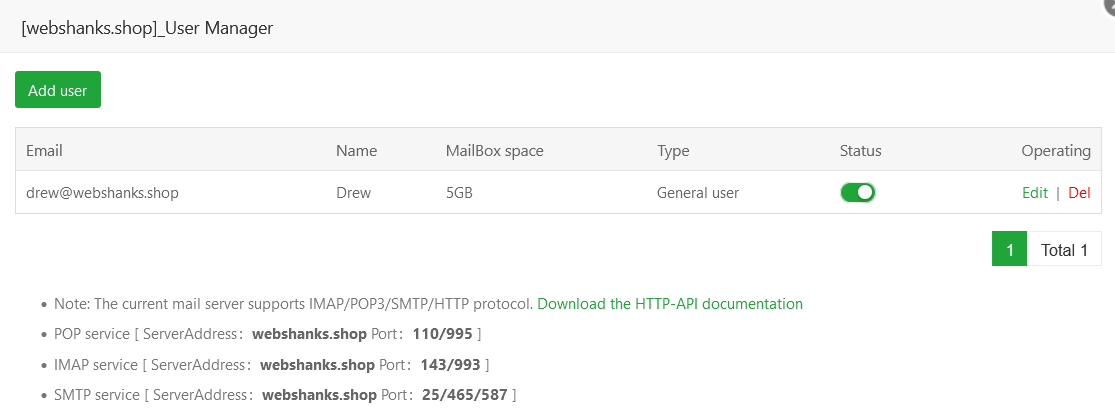 User Added Mail Server aaPanel