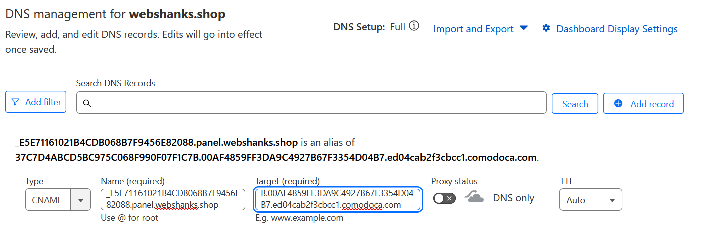 ZeroSSL Cloudflare CNAME Verification