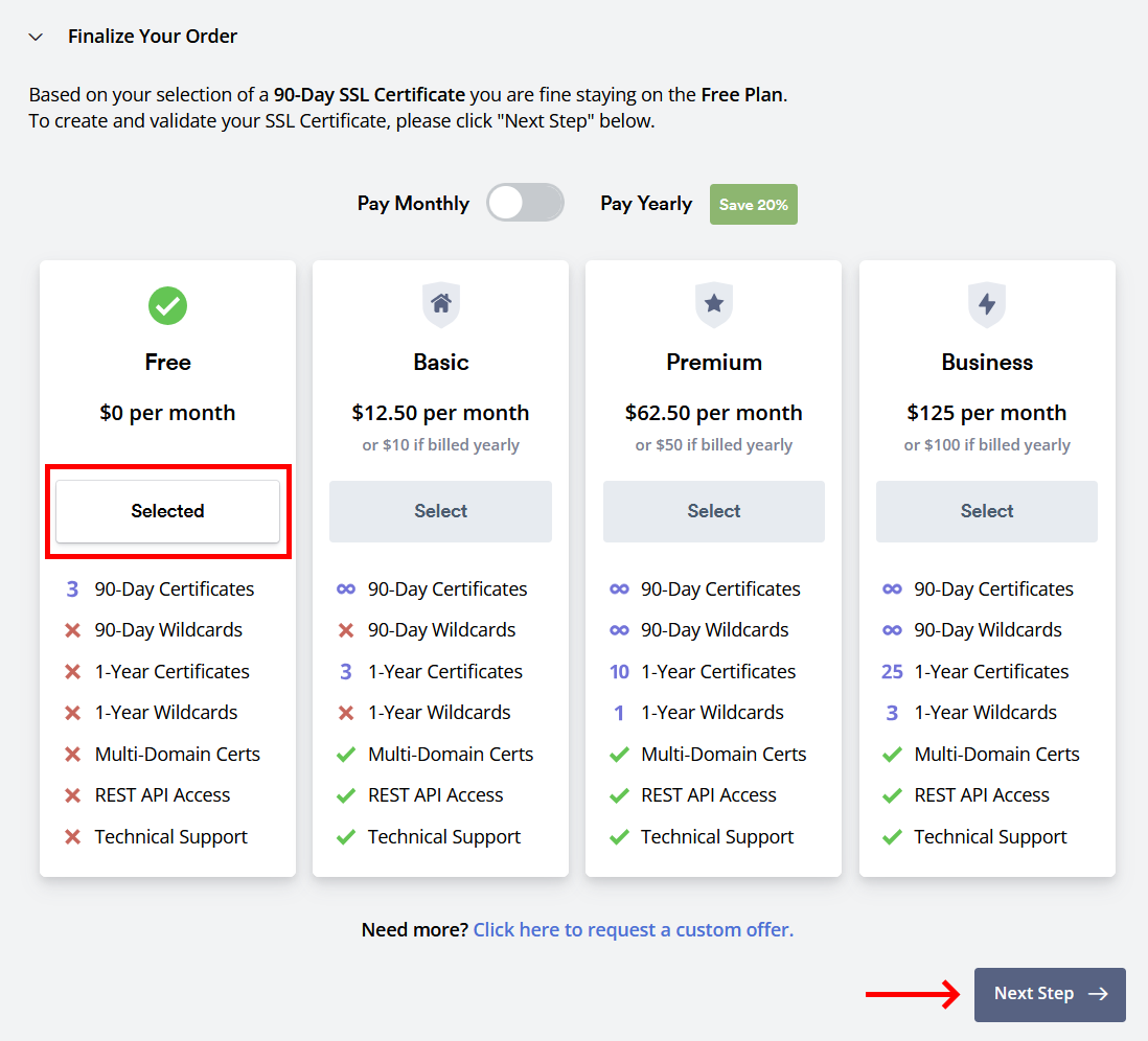 ZeroSSL Finalize Order