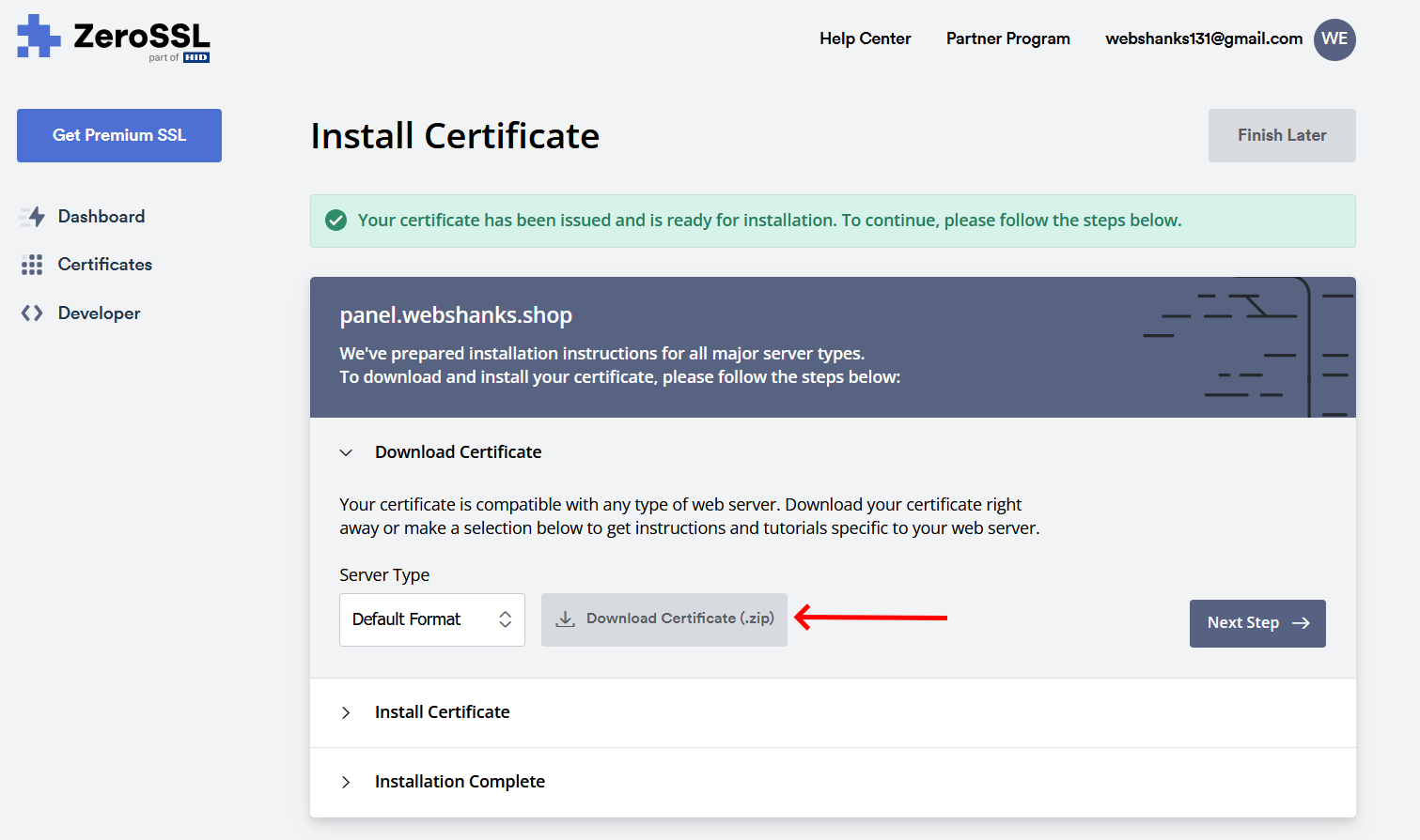 ZeroSSL Install Certificate