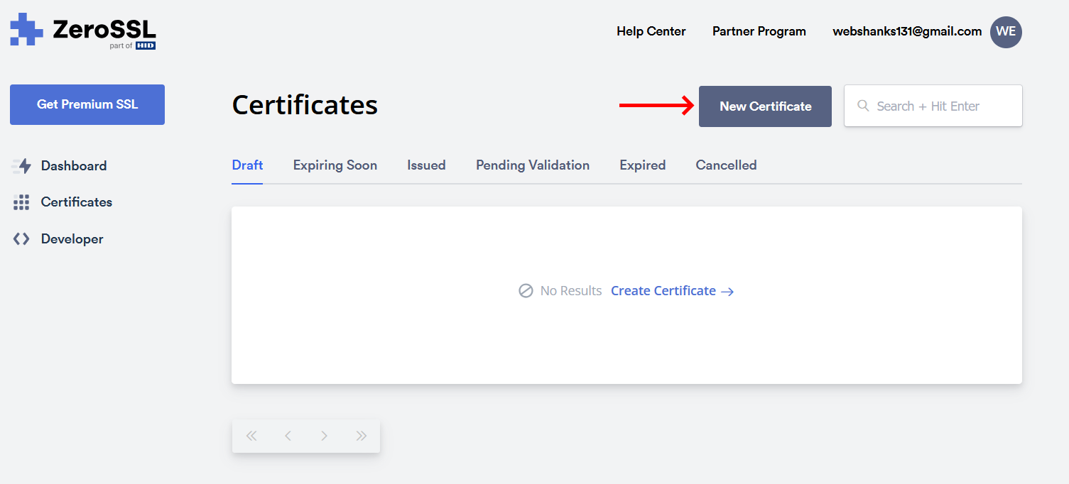ZeroSSL New Certificate