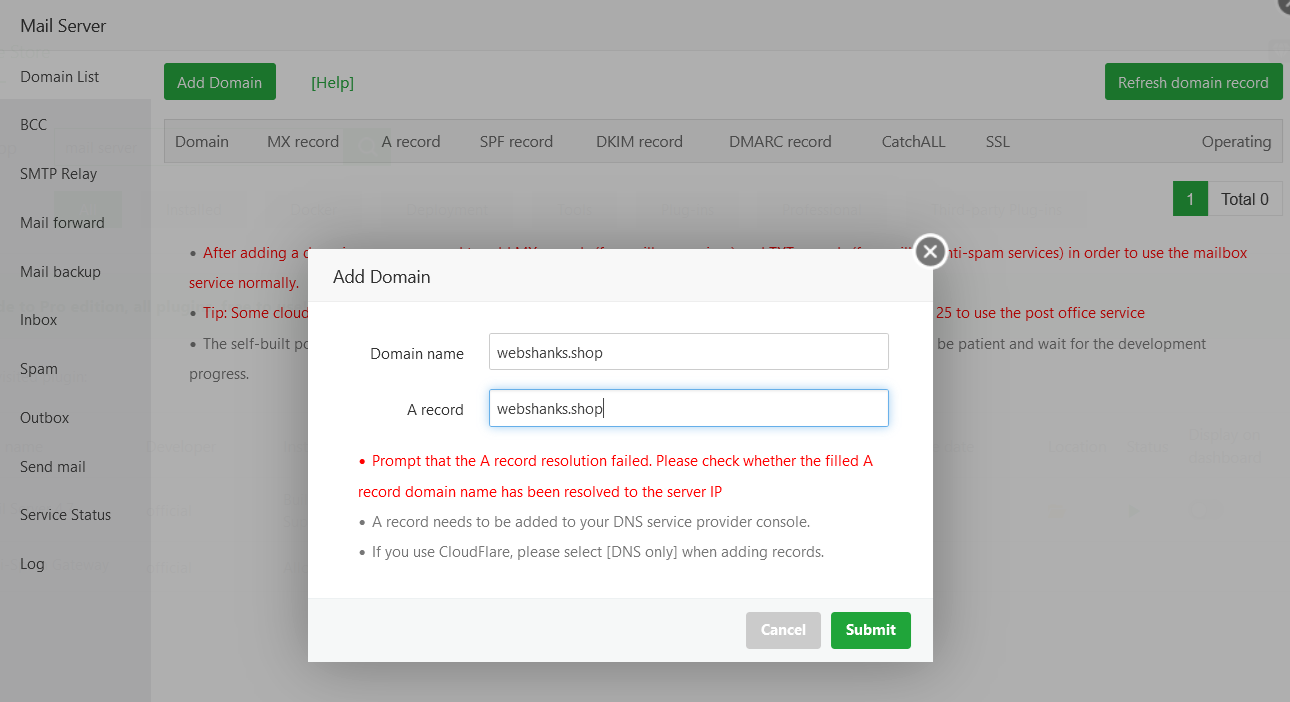 aaPanel Add Domain and A Record