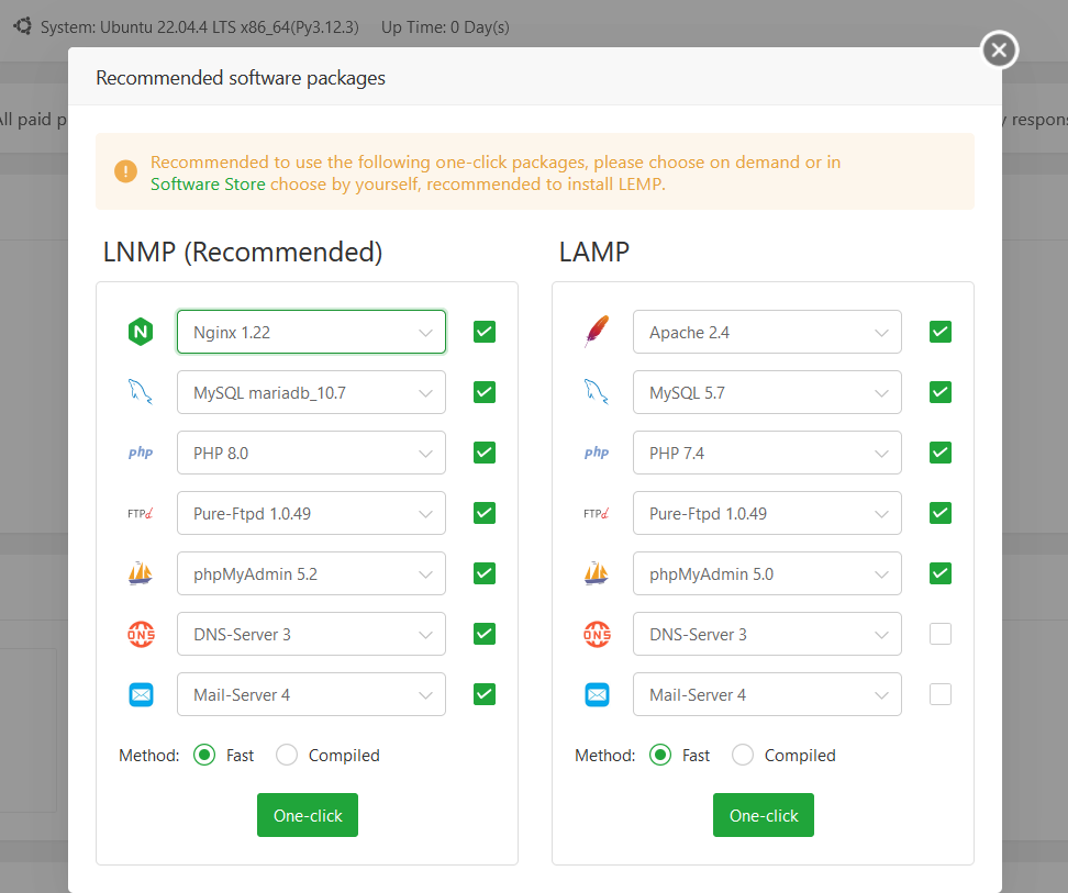 aaPanel Recommended Software Packages Latest