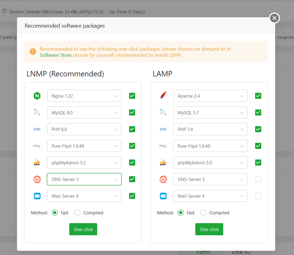 aaPanel Software Packages Selection