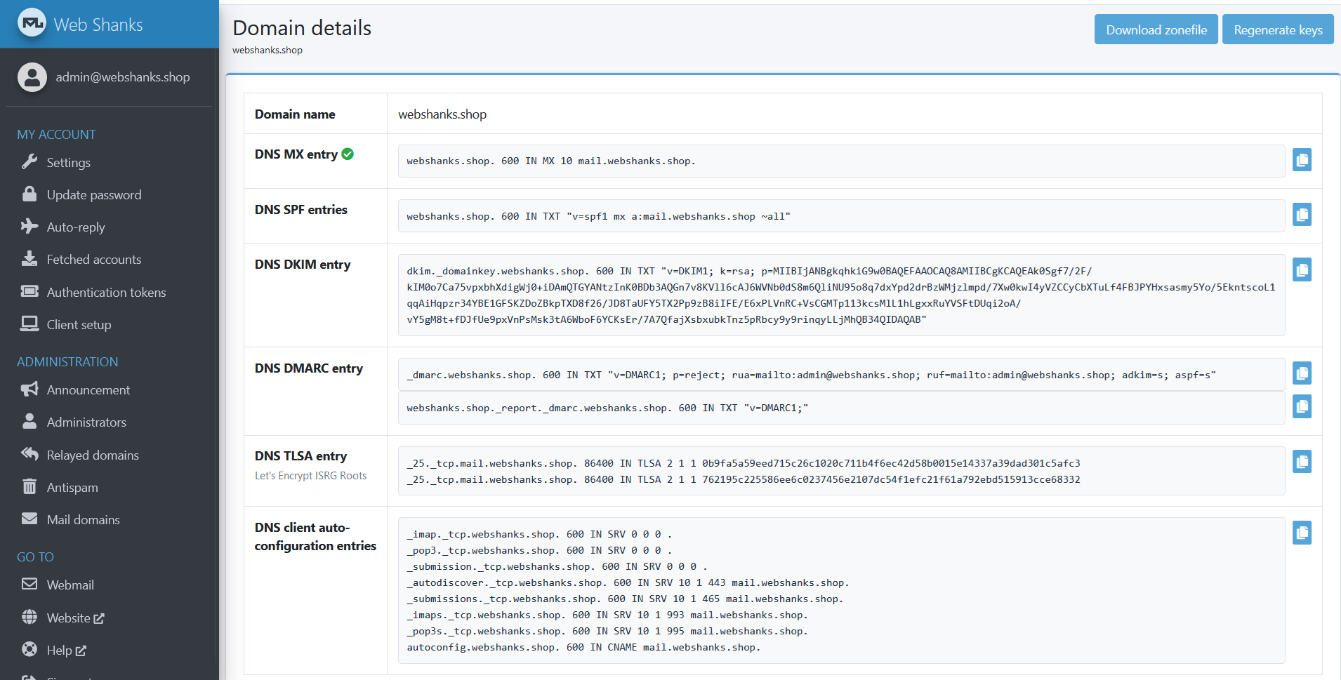 Domain DNS Records Mailu