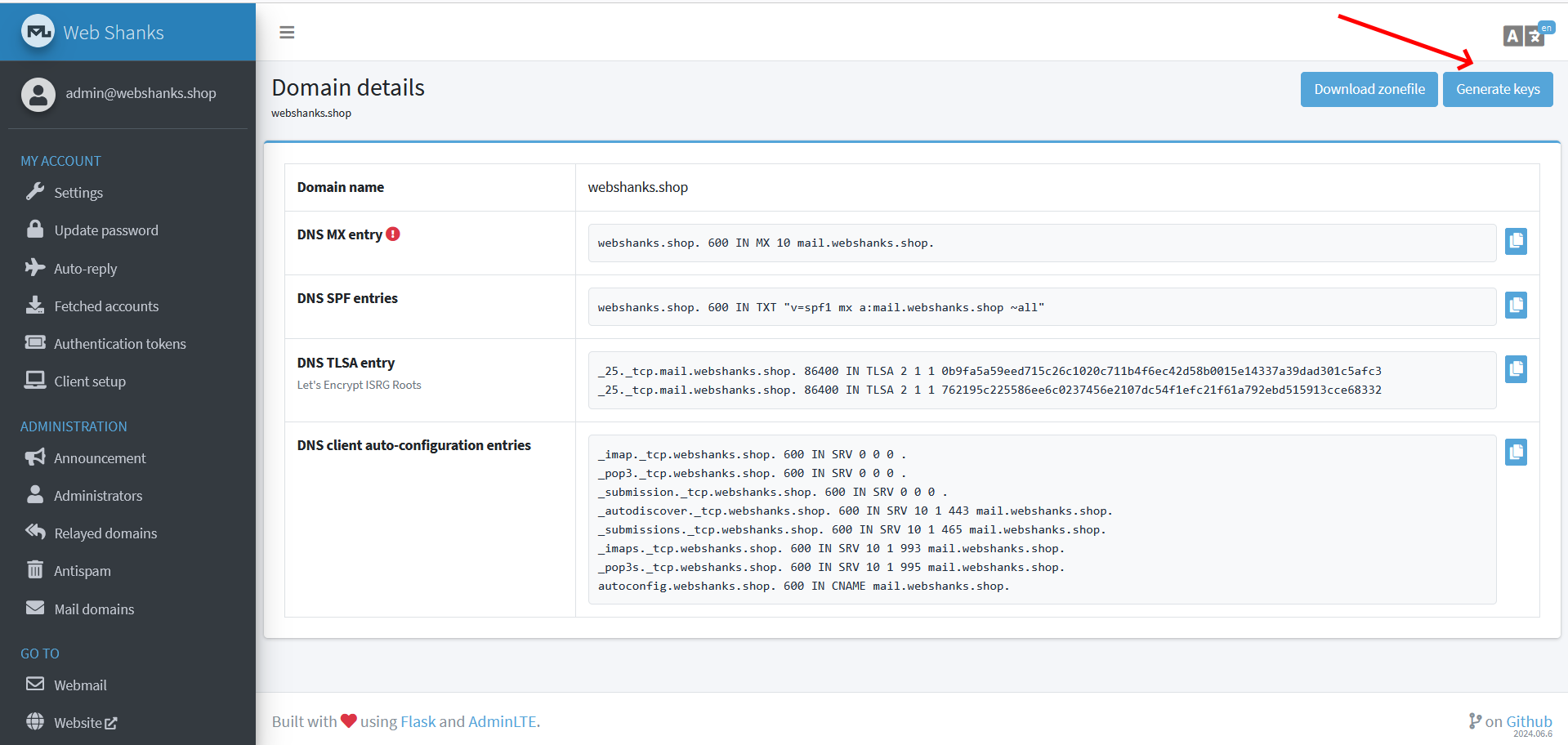 Generate DKIM and DMARC keys Mailu
