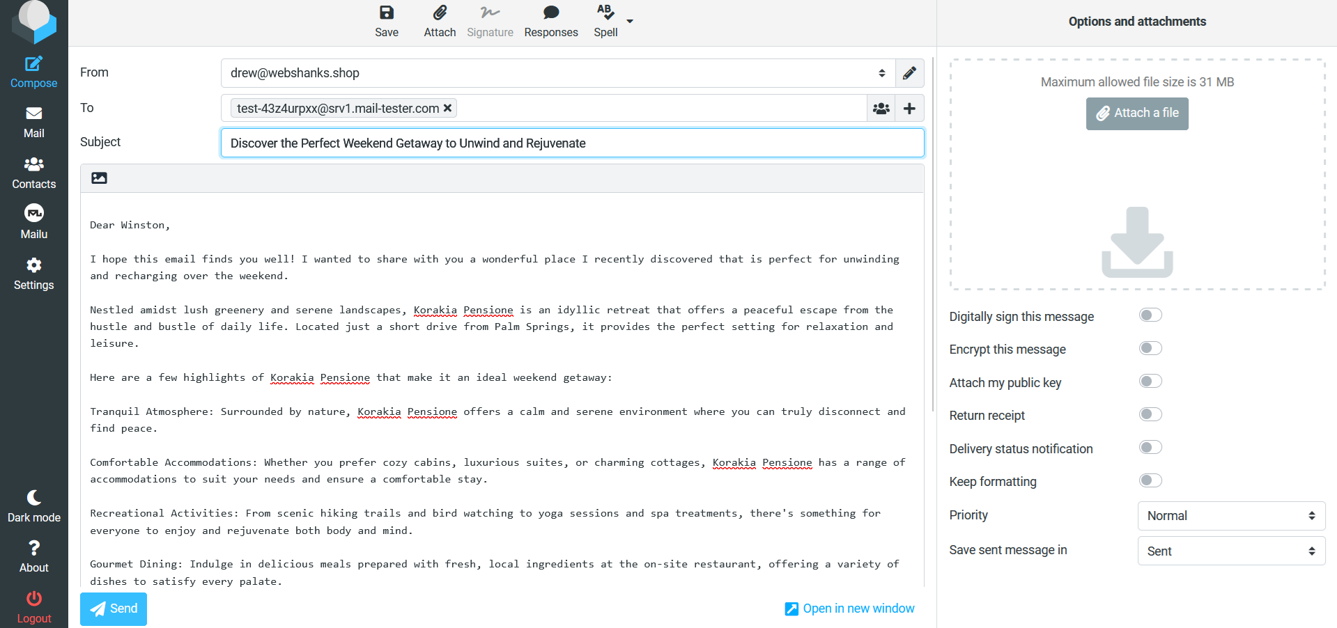Mailu Send Test Email
