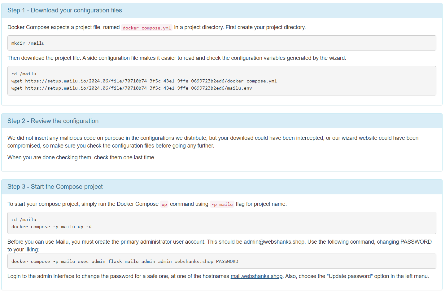 Mailu configuration - Your configuration was generated