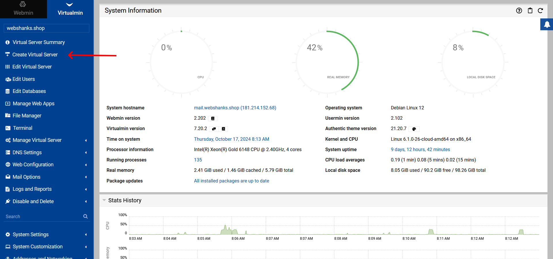 Create Virtual Server Virtualmin