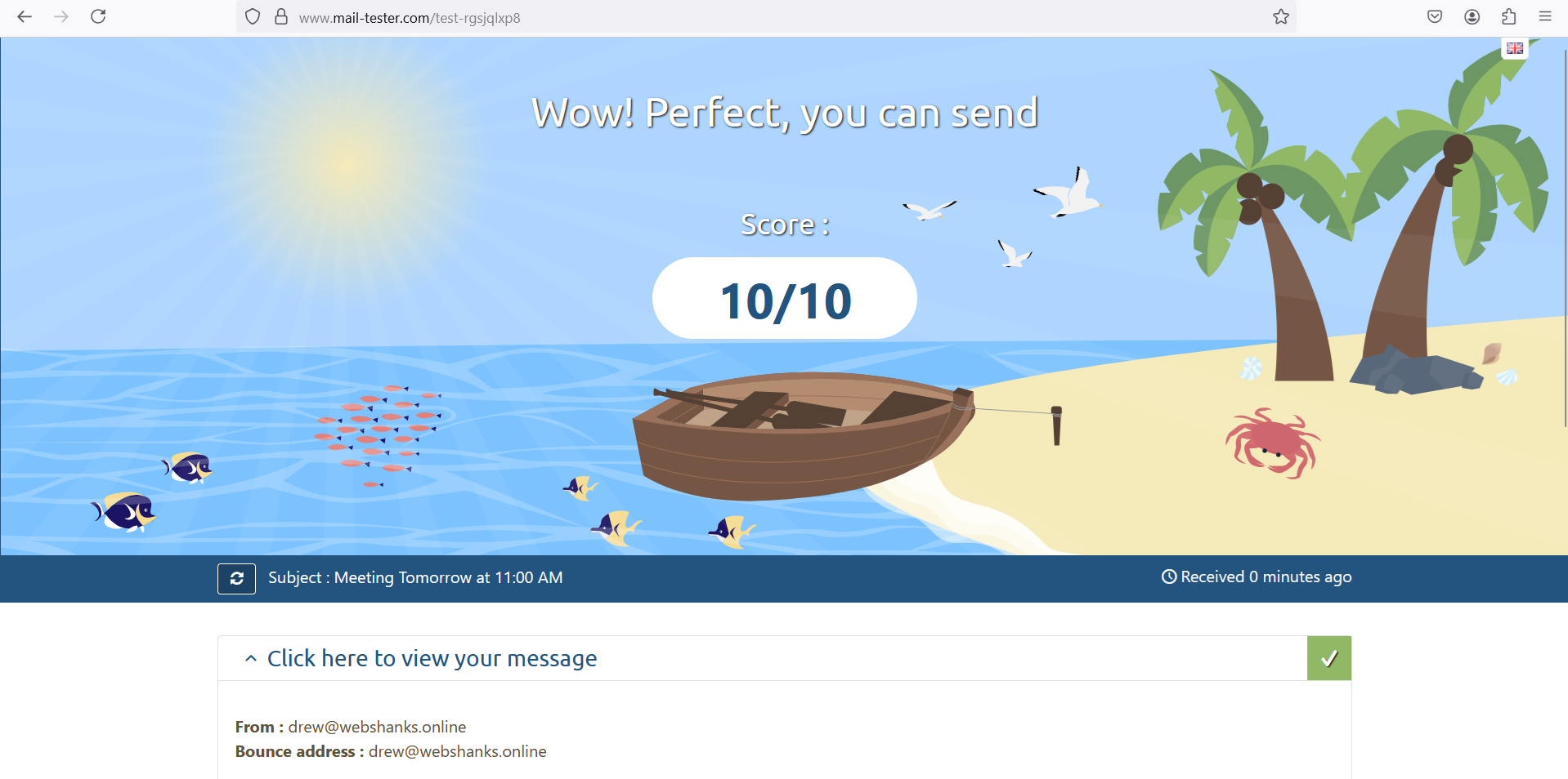 Mail-Tester Score 10 over 10 for New domain Virtualmin