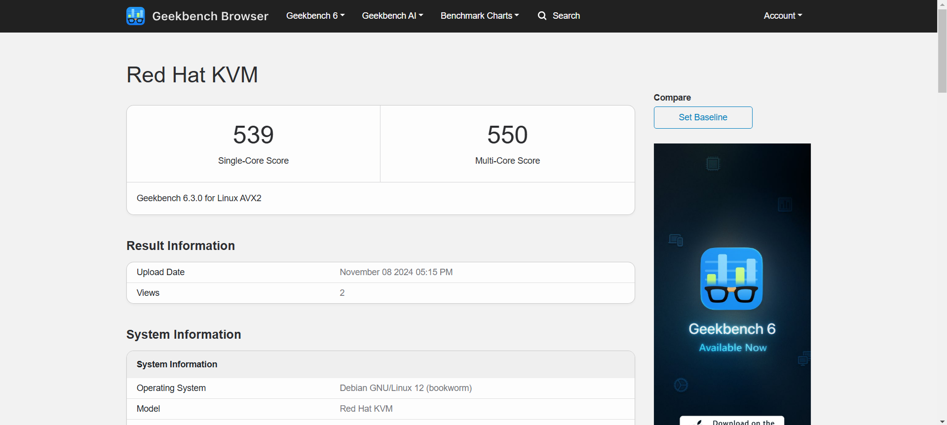 1Gbits Geek Bench Result