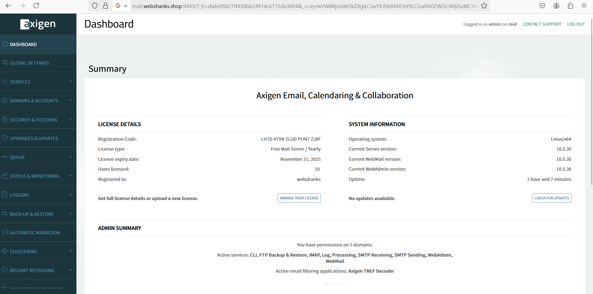 Access Axigen WebAdmin with SSL