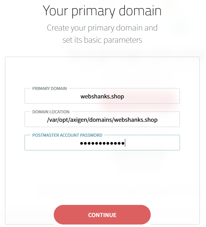 Axigen Create your primary domain and