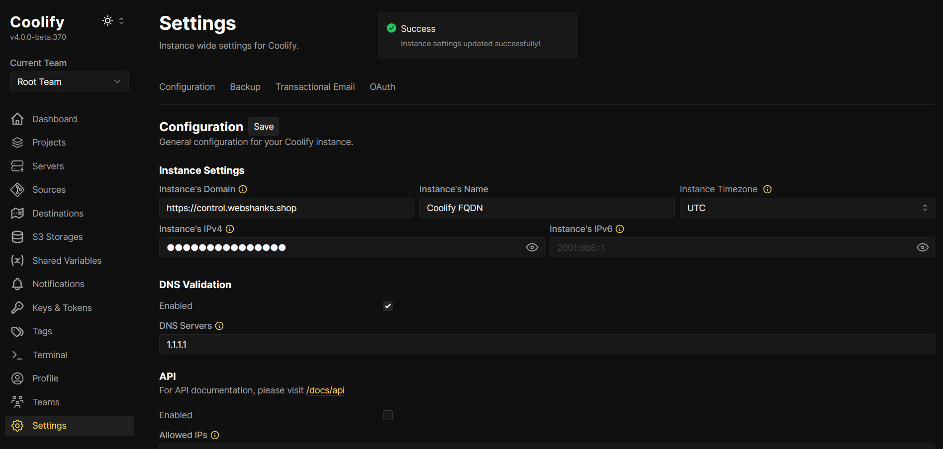 General configuration for your Coolify instance.