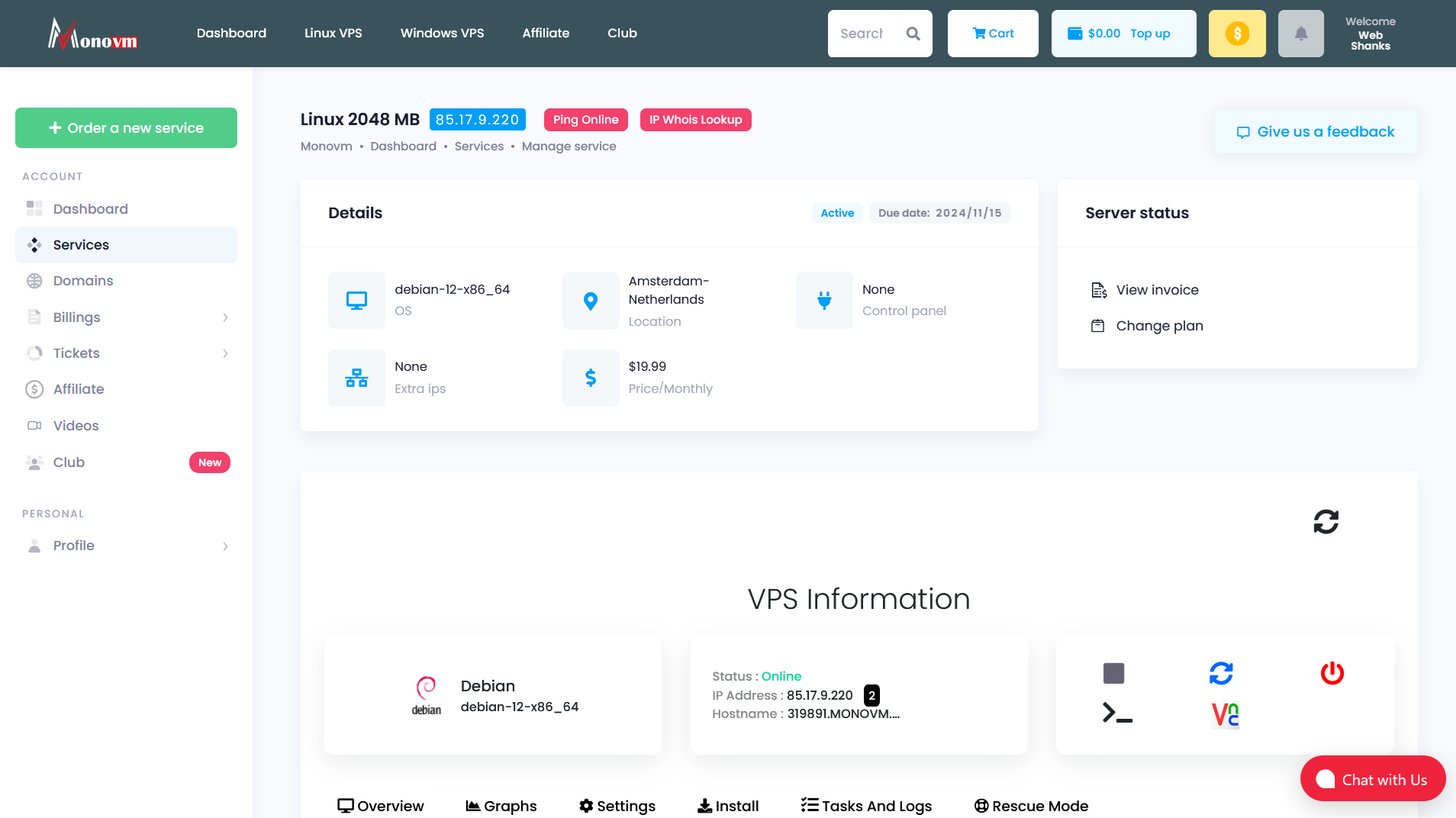 MonoVM Dashboard