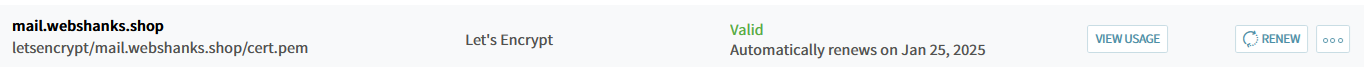 The Let's Encrypt SSL certificate has been generated.