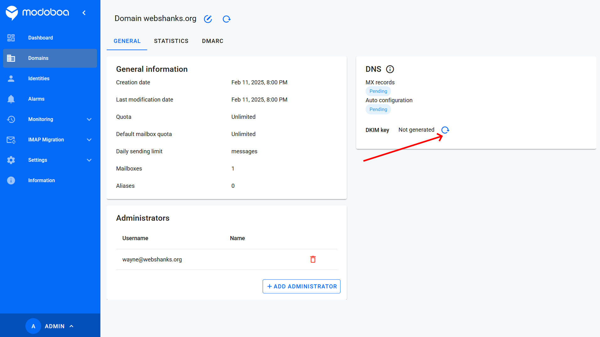 Modoboa Generate DKIM